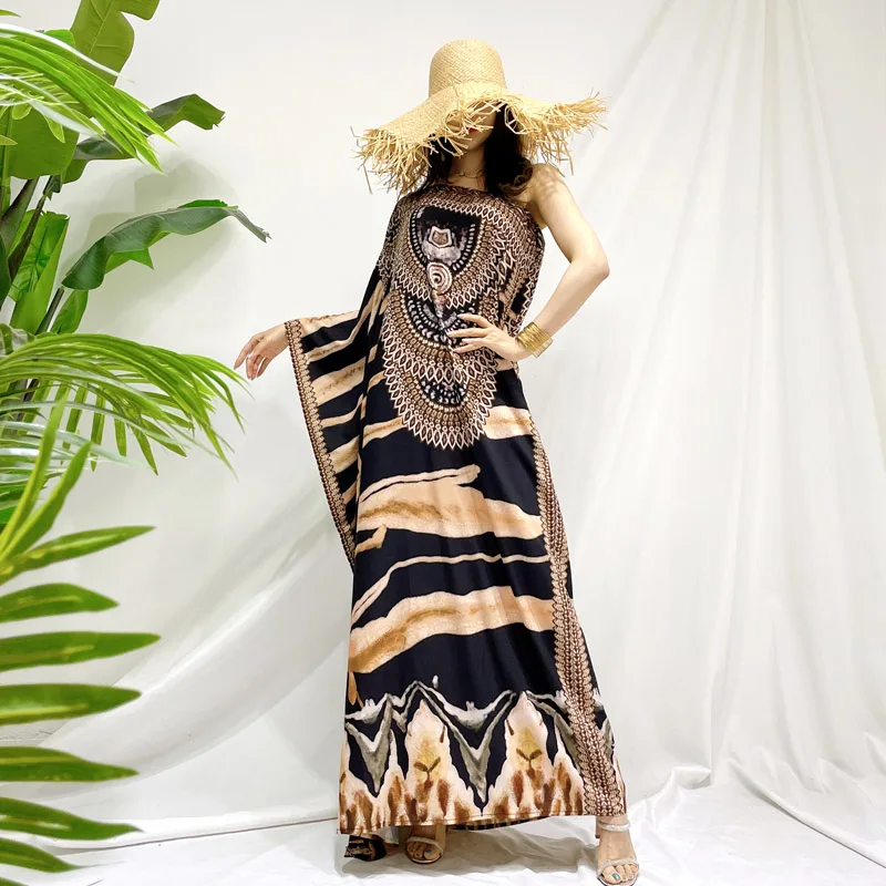 مثير غير متناظرة الكتف طويل الصيف الدكتور المرأة الراقية التخسيس شاطئ Vaion بحر ن طباعة فضفاضة الخصر با... #1