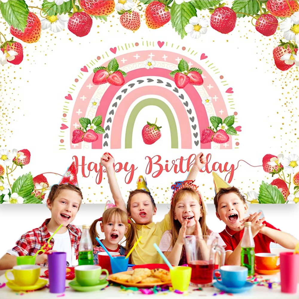 Strawberry Theme Sweet One 1st Kids Birthday Party Decoration Banner Newborn Baby Shower   Watermelon Fruit Photo Background