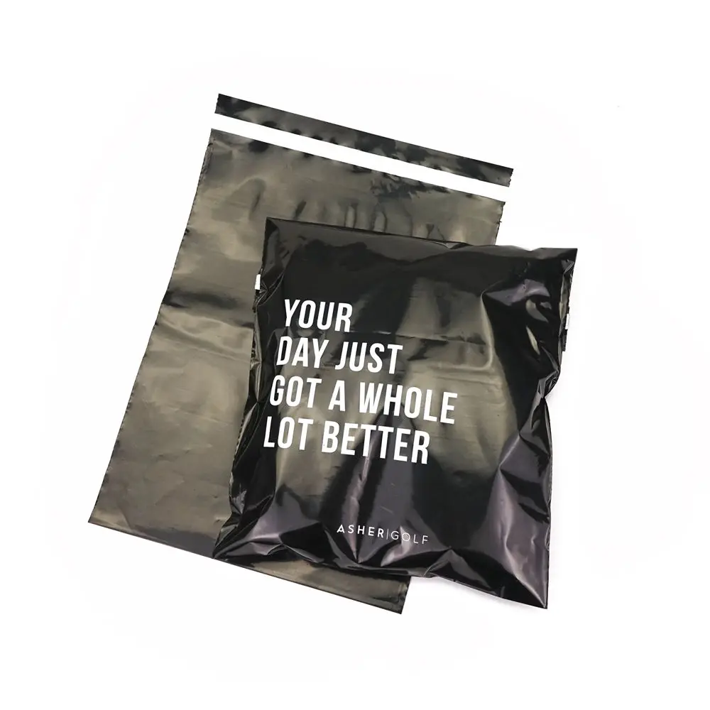 Bolsa de correo de plástico biodegradable para ropa, bolsa de envío de mensajería con logotipo personalizado, color negro, respetuoso con el medio