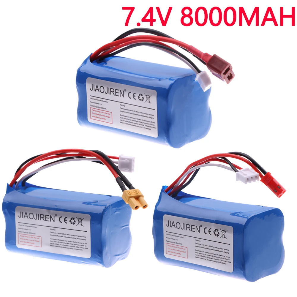 

7.4V 8000mAh Li-ion battery XT30/T/JST PLUG for remote control toys cars boats robots models accessories 7.4V 2S 18650 battery