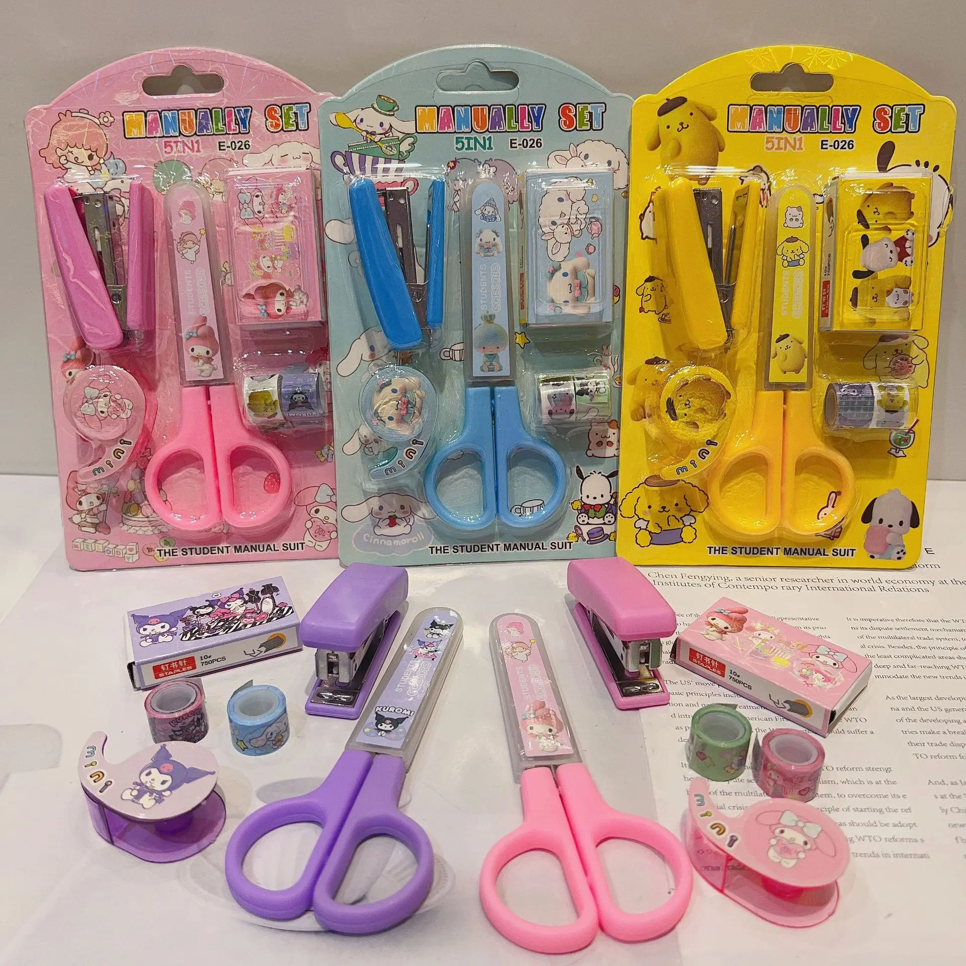 

20pcs Sanrio Cinnamoroll My Melody Kuromi Stationery Set Student Stationery Scissors Stapler Tape Sticker Set School Supplies