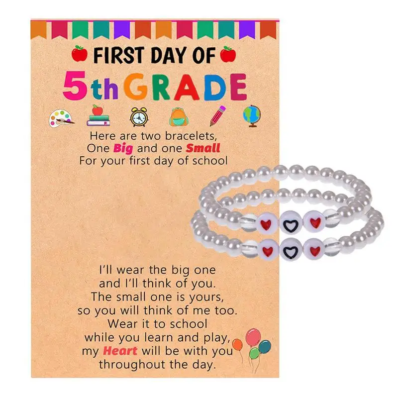 First Day Of Kindergarten Bracelets Lovely Pearl Charm Bracelets Mother Daughter Jewelry With Blessing Card For Women Girls