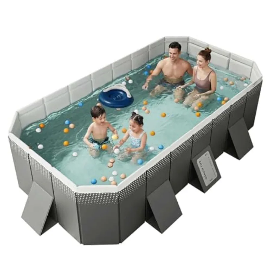 Foldable Pool for and Adults, Steel Frame, Blue, Thickened PVC Material, Easy Setup, Outdoor Swimming Pool for Garden Backyard