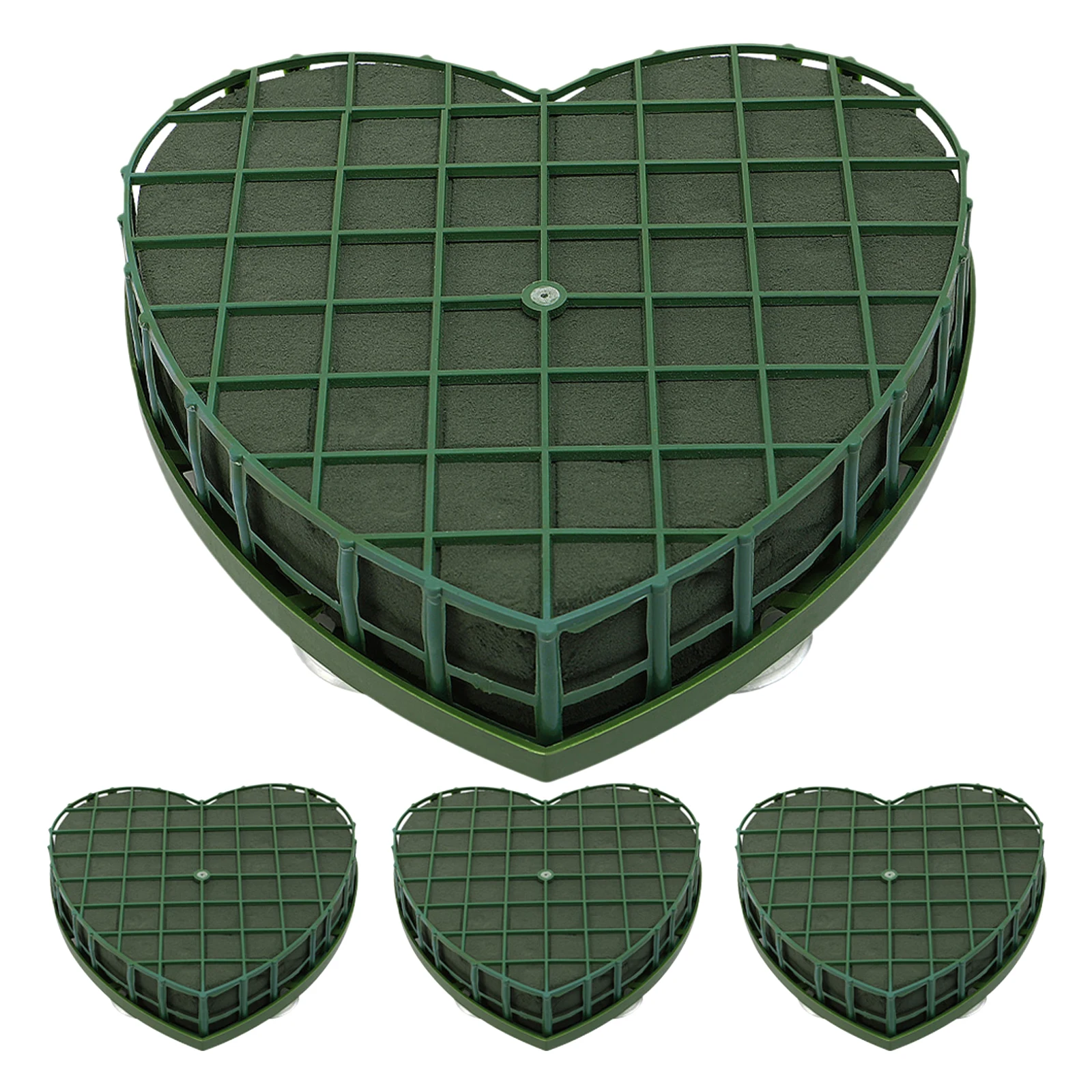 

4pcs Heart Flower Mud Bases Premium Floral Arrangement Bricks Wedding Car Decor Suction Cup Tray Green Florist Sponge Wet Flower