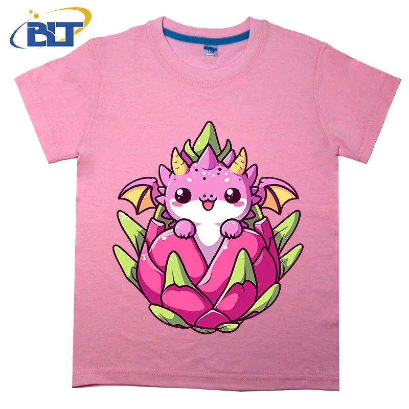 

Cute Dragon Fruit Kawaii printed kids T-shirt summer pure cotton short-sleeved casual top suitable for both boys and girls