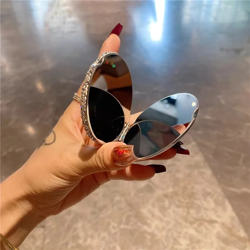 Luxury Double Face Quality Floding Pink Bowknot Bling Rhinestone Sparkle Stainless Steel Pocket High Clearly Make Up Mirror