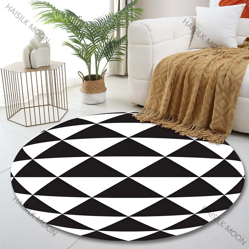1PC Black and white geometric sphere Print Round Carpet for Living Room Bedroom Sofa Table Floor Mat Area Rug Luxury Gift