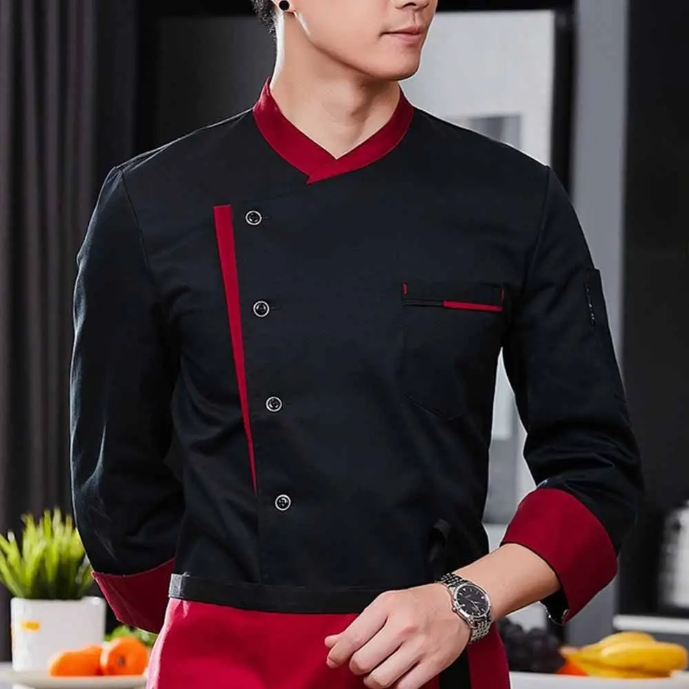 Uniforme de Chef à manches longues, veste de Chef épaisse de Style occidental, noir/blanc/rouge, vêtements de travail de cuisine respirants, cuisine de Restaurant
