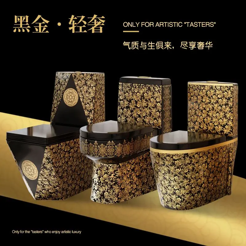 Household toilet black gold toilet colored ceramic black European mute deodorant siphon toilet.