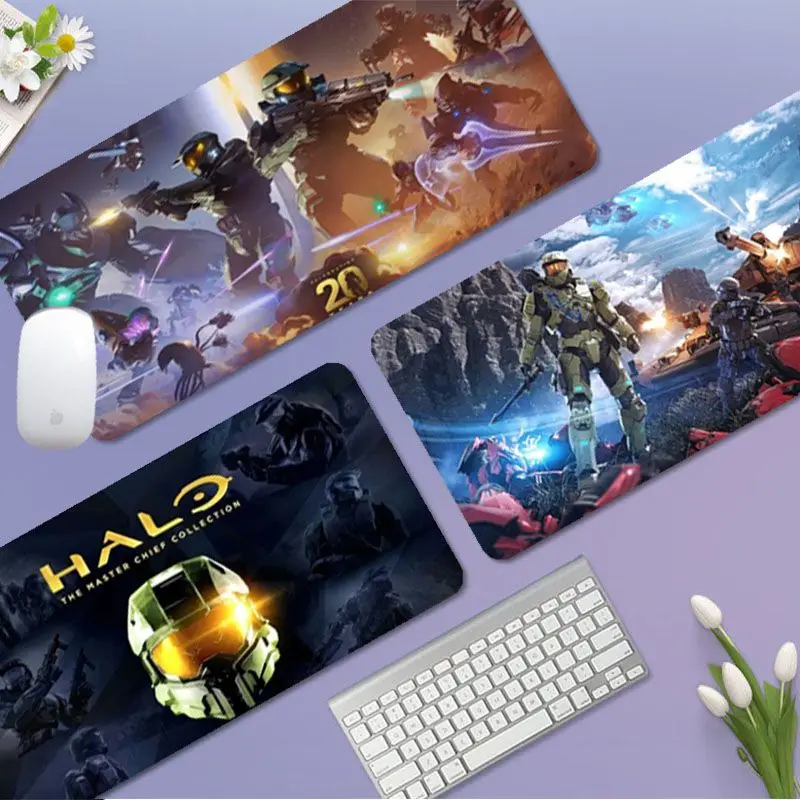 Game-H-Halooes Mousepad 80x30cm XL Lockedge Office Computer Desk Mat Table Big Mouse Pad Laptop Cushion for Teen Girls Bedroom