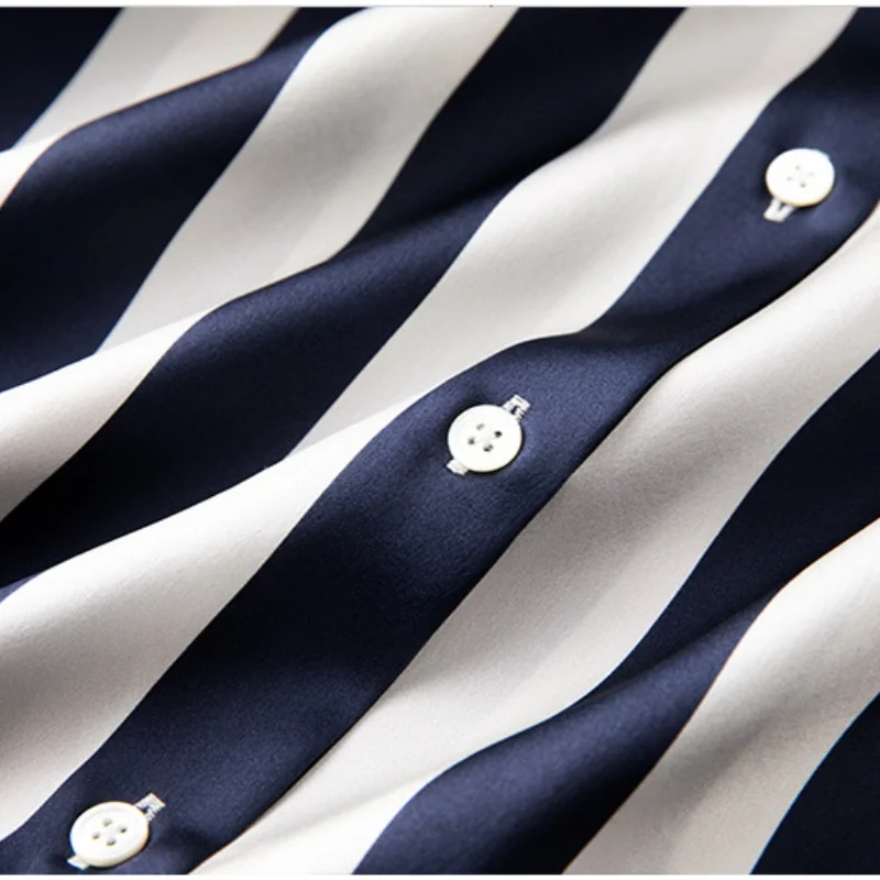 Birdtree، 9% التوت الحرير 7٪ دنة شريط بلوزة، المرأة الحرير تمتد الساتان التلبيب قمم، كم كامل قميص، 2025 جديد T5D627JF #4