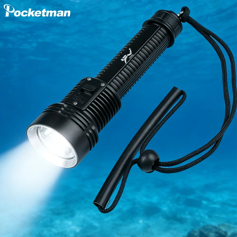 

Professional Diving Flashlight Underwater LED Torch IPX8 Waterproof Scuba Dive Light with Lanyard for Scuba Diving Snorkeling