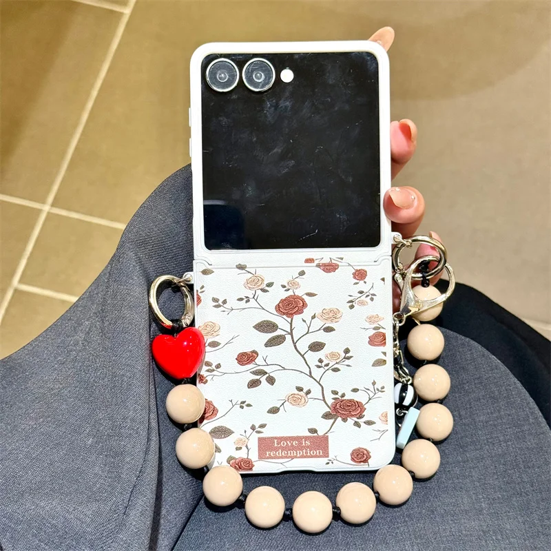 Ins زهرة نمط اللؤلؤ سوار حالة الهاتف لسامسونج غالاكسي Z فليب 7 FE 6 5 4 3 غطاء مقاوم للصدمات #1