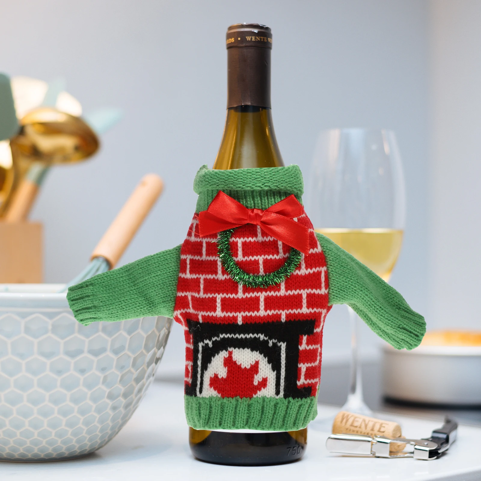 

3Pcs Christmas Wine Bottle Covers Knitted Sleeve Holiday Party Table Decoration Xmas Ornament Bottle Protector