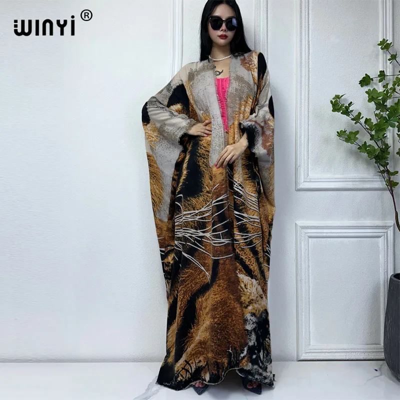 

WINYI new winter outfits for women cardigan MAXI Tiger print Fashion hipster party dress Thick Warm Female jacket holiday coat