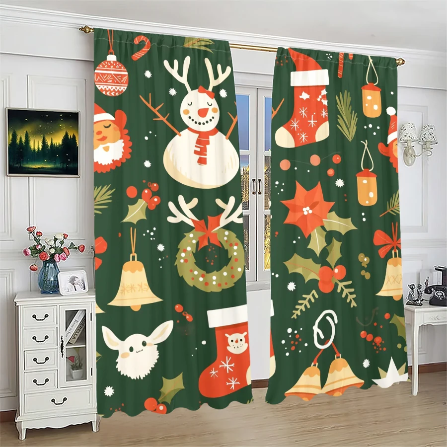 

Christmas stocking printed curtains, pole bag curtains, Christmas decorations, daily home decorations, room decorations