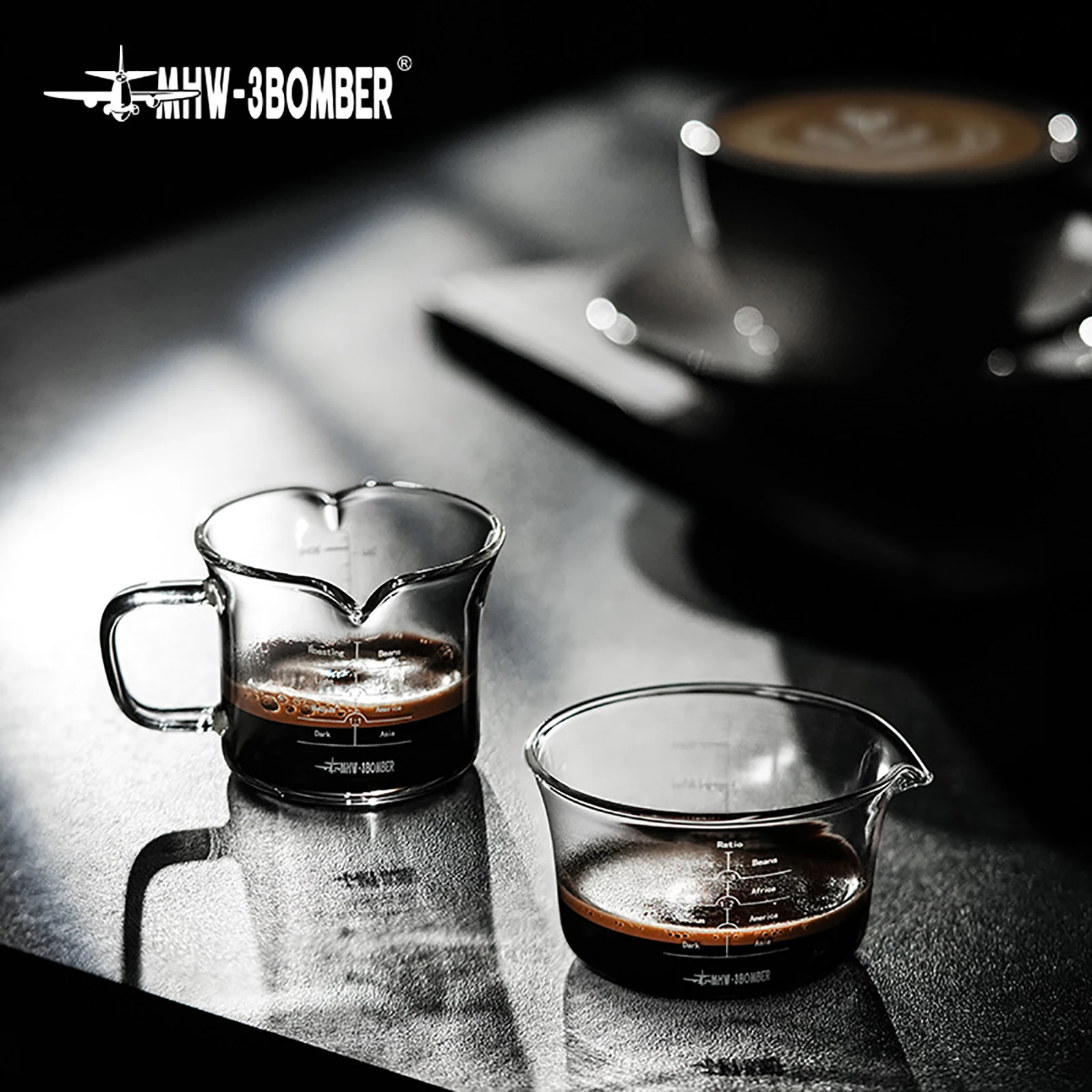 MHW-3BOMBER Single/Double Spouts Espresso Measuring Cup with Handle 120ml Glass Coffee Cups Liquid Heavy Glasses Barista Tools