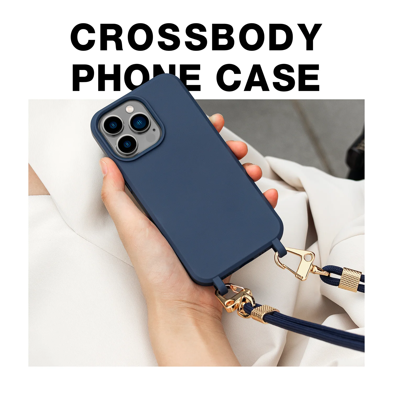 2 in 1 Crossbody Necklace Strap Lanyard Cord Phone Case For iPhone 13 Pro Max 12 11 Pro Max Anti-lost Soft TPU Cover Phone Case