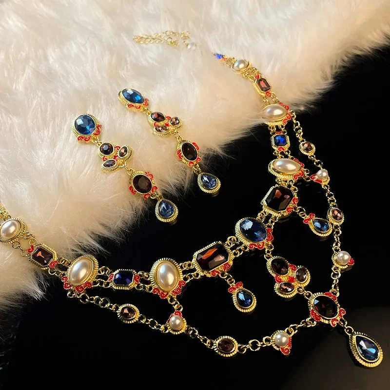 925 Designer Jewelry Medieval Diamond and Pearl Drop Necklace Sets Jewelry Sets for Women Dubai Gold Jewelry Sets for Women