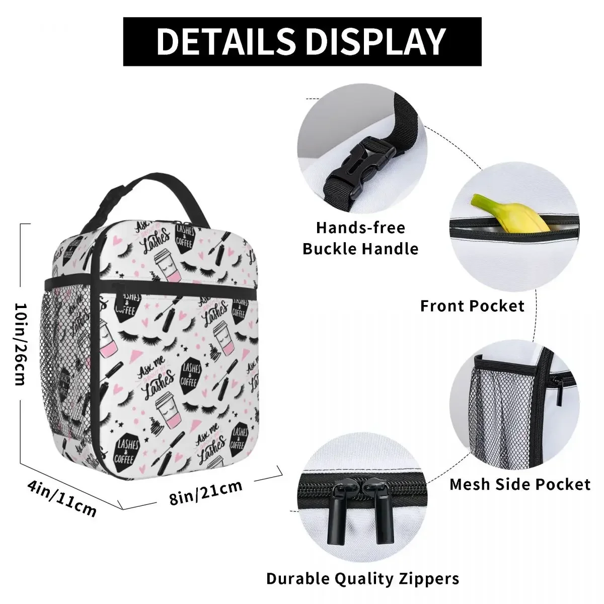 Girls Lashes Mascara Brush Eyes Insulated Lunch Bag Girl Beauty Makeup Food Box Leakproof Thermal Cooler Lunch Box School