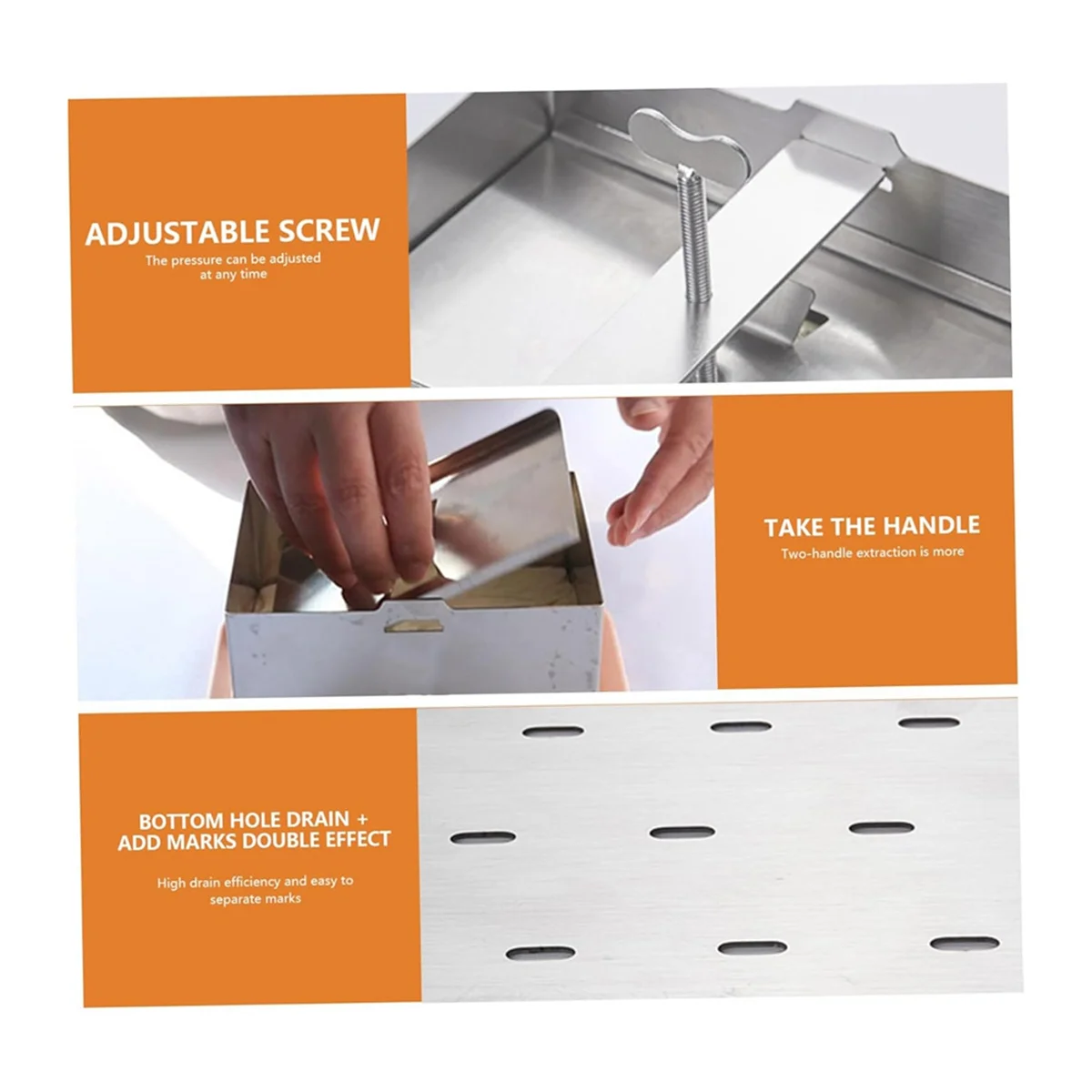 مكابس توفو A48I، مكابس توفو من الفولاذ المقاوم للصدأ، صانع لوح قابل للتعديل مع فتحة تصريف وصينية تنقيط