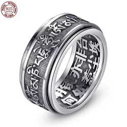 Real 925 Sterling Silver Vintage Rings Rotatable Tibetan Six Words Mantra Rings Om Mani Padme Hum Buddhist Jewelry
