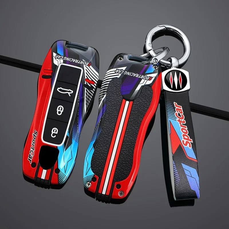 Sport Two-Color Line Style Car Key Case Cover For Porsche Cayenne Panamera Cayman Macan Boxster 971 9YA 718 911 Car Accessories