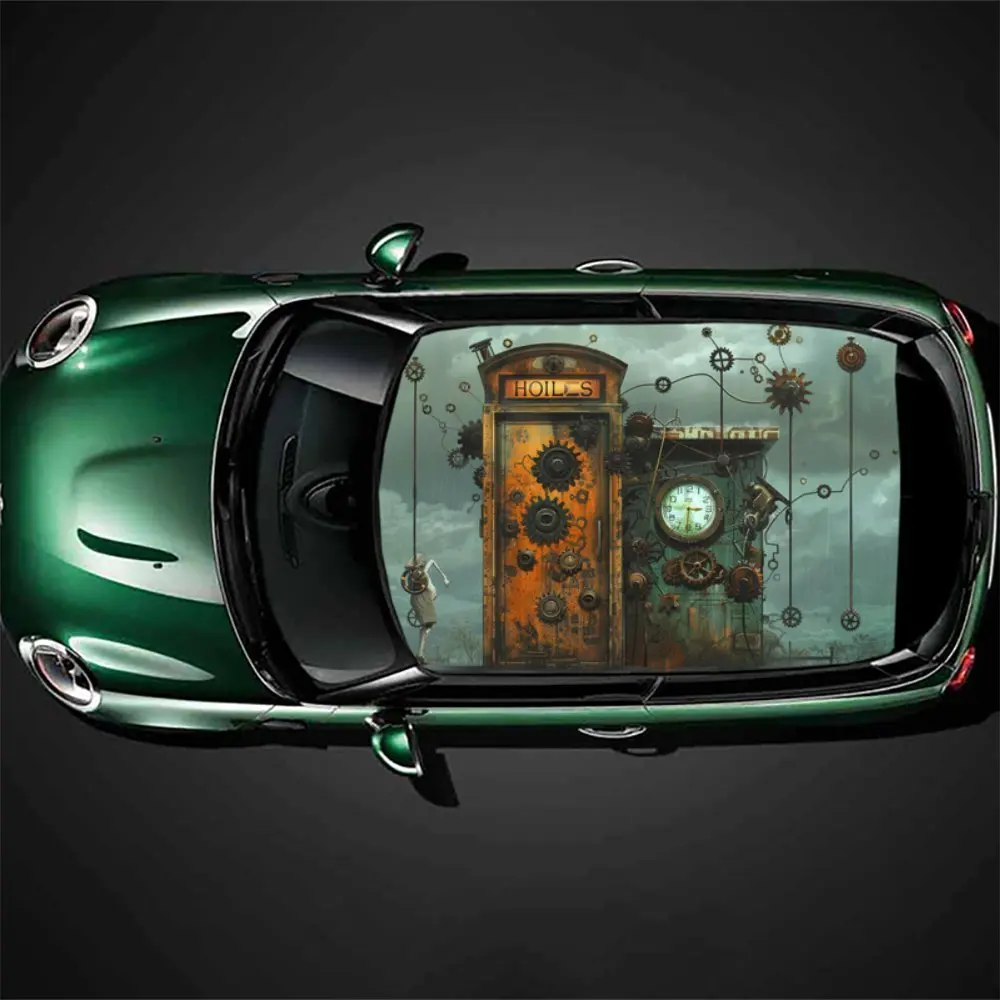 Old-fashioned Mechanical Phone Booth，Gift, DIY, Car Vinyl Wraps, Premium PVC Car Roof Decals, SUV and Van Racing Stickers, Easy