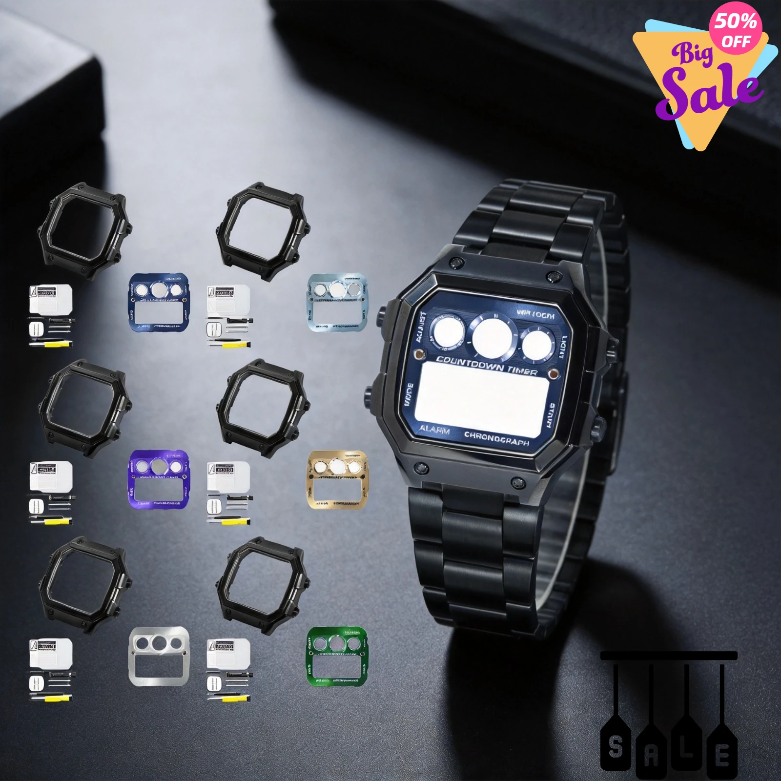 Royale Series Modification Kit 316L Stainless Steel Matte Black Watch Case Metal Faceplate Replacement Parts Fit Casio AE1300