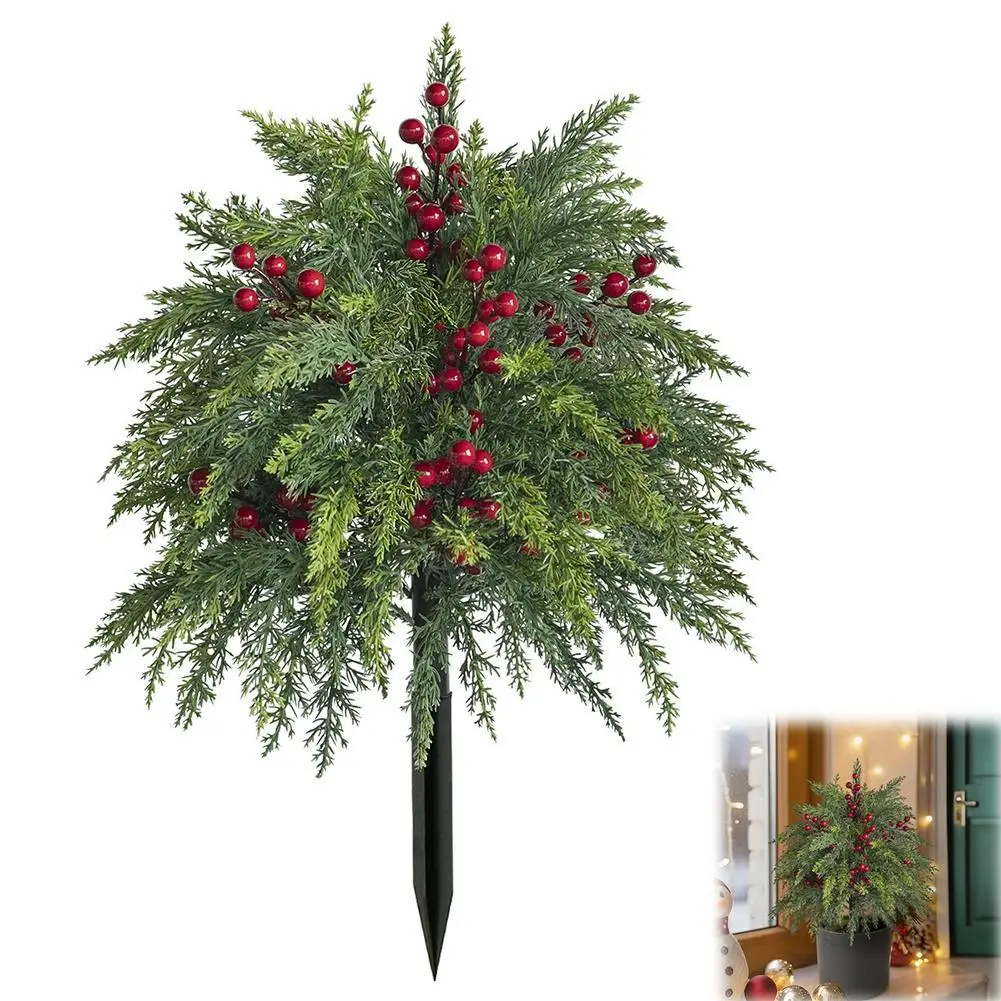 Christmas Ground Stake Xmas Holiday Decor for Garden Yard Patio Outdoor Lawn Pathway Decoration Artificial Cypress Holiday Decor