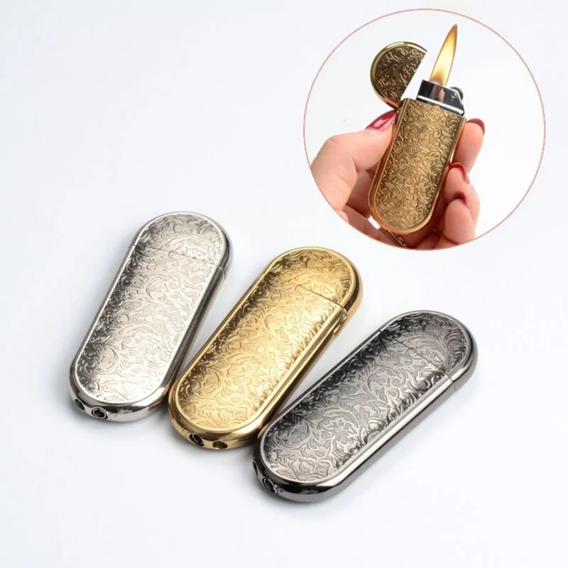 Metal Mini Ultra Thin Lighter 3D Tangcao Grinding Wheel Butane Inflatable Lighter Cigarette Accessories Gift