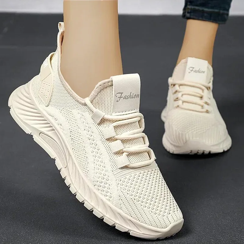 Women Lace Up Shoes Sporty Outdoor Flying weaving Sneakers Comfort Lightweight Non Slip Athletic Shoes for Gym Work Casual