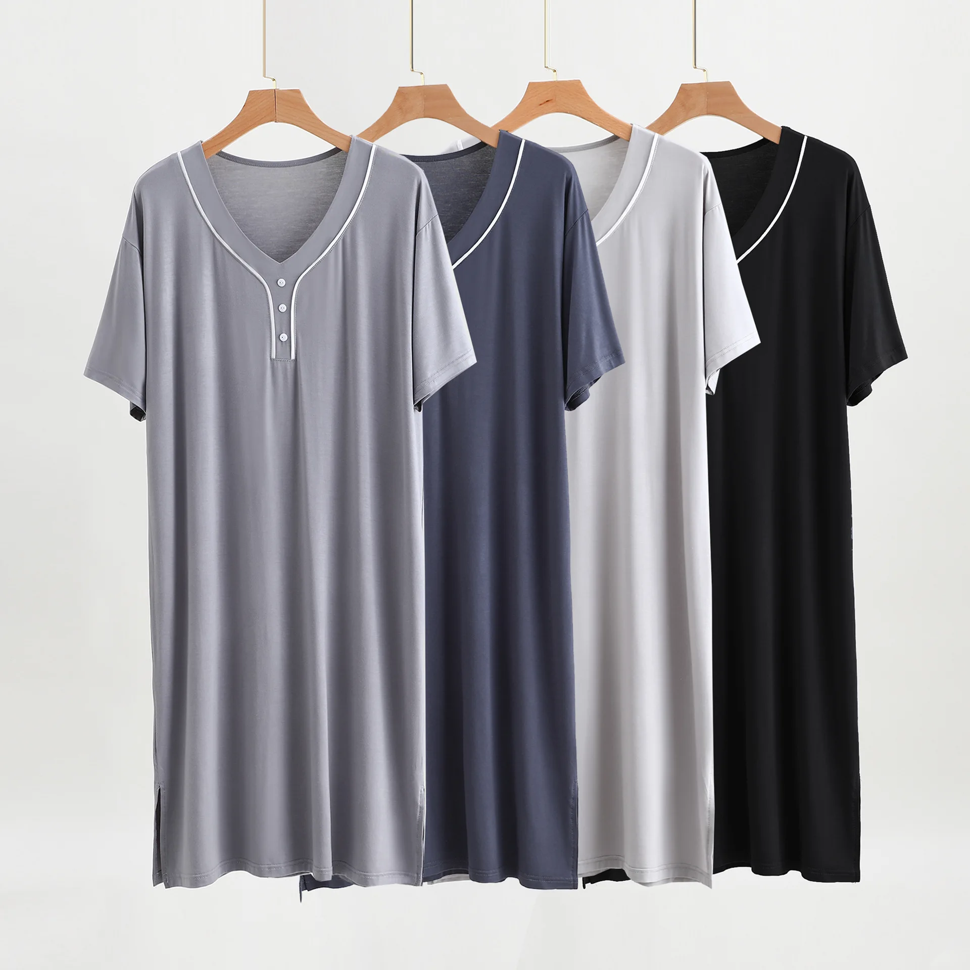 Men's Nightgown Plus Size Long Knee Length Thick Modal Soft Drape Home Loungewear Dress