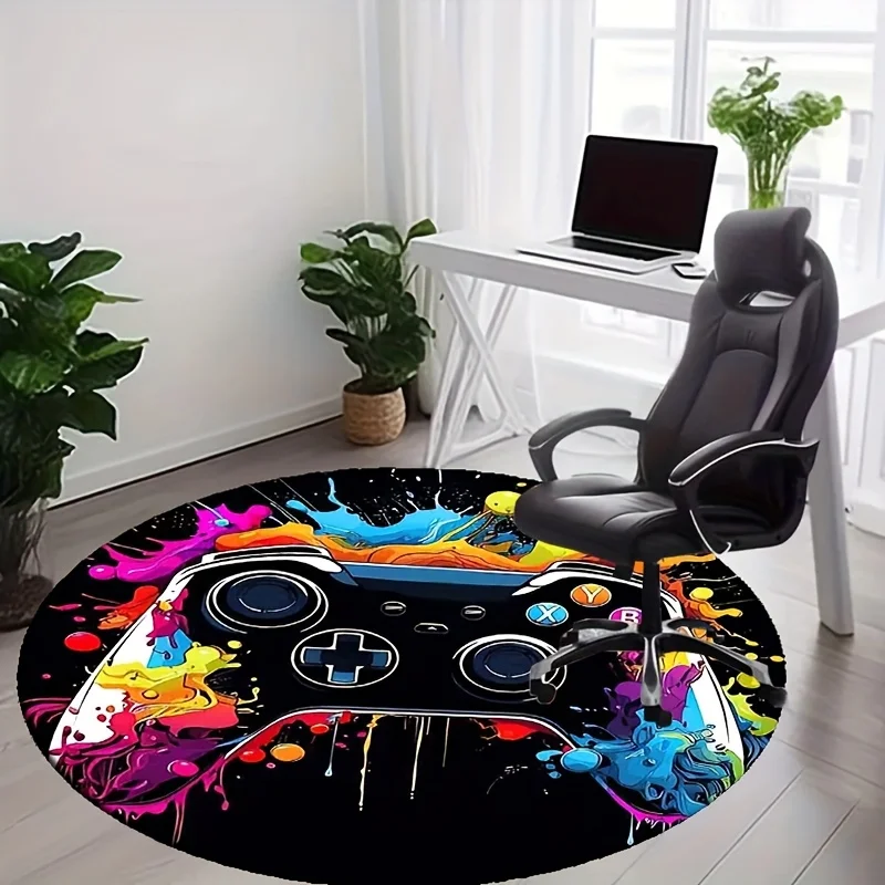 1PC Colorful Game Controller Patterns Round Rug, Non-slip Floor Mat for Living Room, Bedroom, Bathroom, Holiday Home Decoration