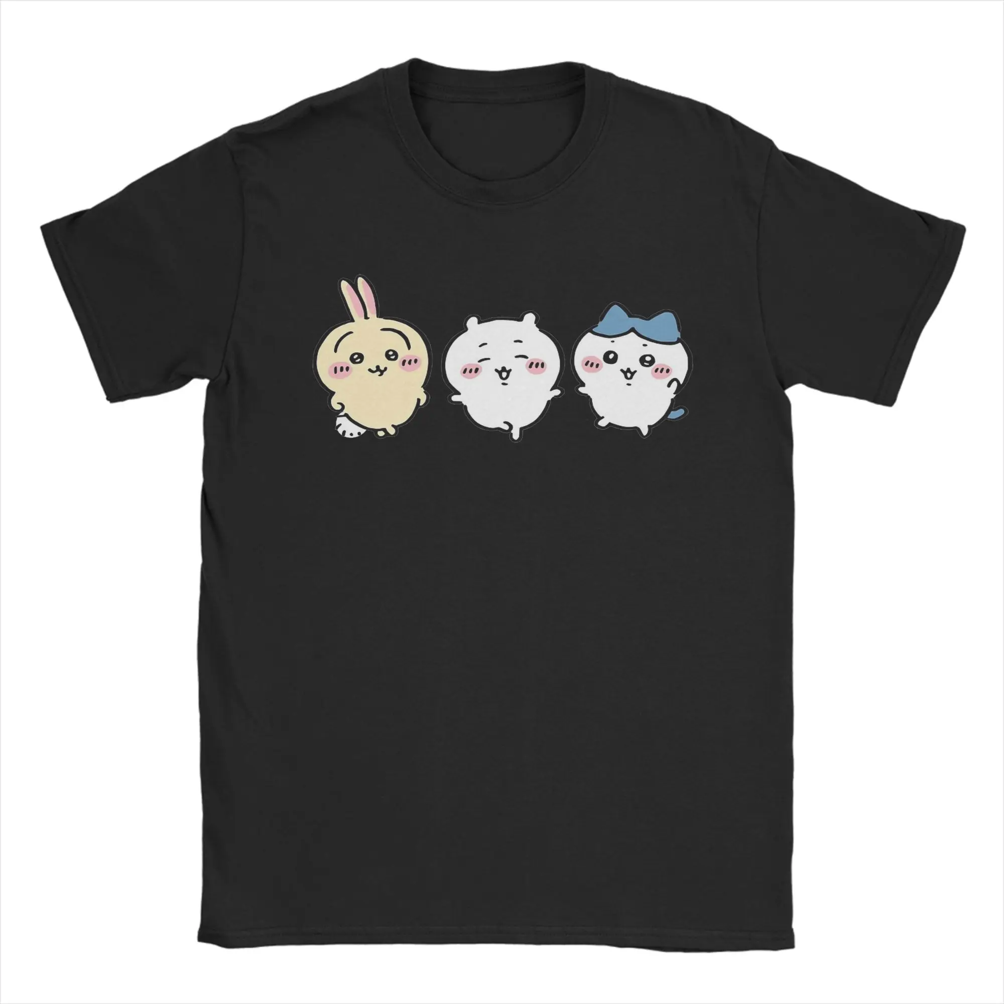 Chiikawas Hachiware Usagi Cute Kawaii T Shirt Men 100% Cotton Humorous T-Shirts Crew Neck  Tees Short Sleeve Clothing Gift Idea