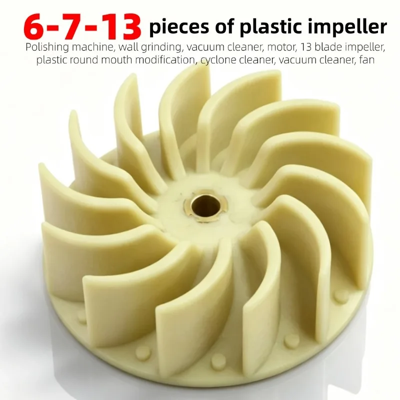 Grinder Dust Extractor Motor 6/7/13 Blade Impeller, Plastic Round/Flat Port Cyclone Vacuum Fan for Wall Grinding