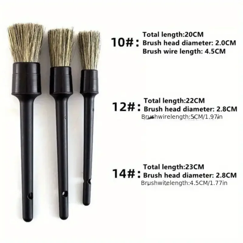 3pcs Car Exterior Interior Detail Brush Boar Hair Bristle Brushes for Car Cleaning Auto Detail Tools Dashboard Cleaning Brush