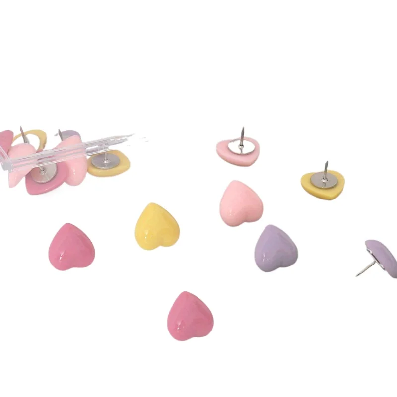 8PCS Creative Love Resin Color Thumbtack Heart Photo Wall Corkboard By Nail Small Map Poster Nail Round Head I-pin Macaron