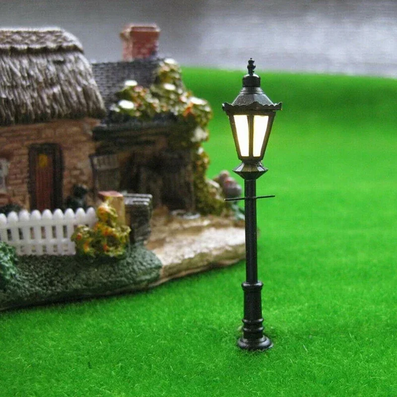 10Pcs Model Street Lights Scale 1:75 Railway 3V LED Lamppost Patio Lamps Artificial Miniature Decoration Building Landscape