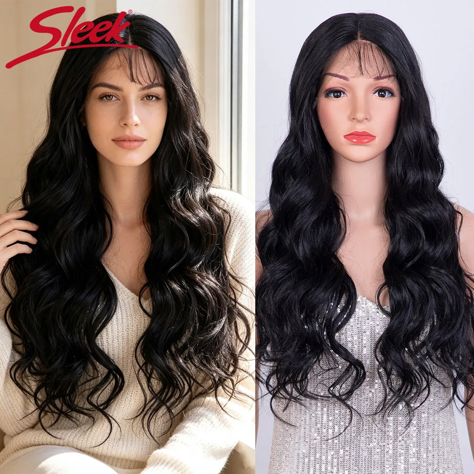 SLEEK 30 inch Long Deep Wavy Lace Front Wigs Synthetic With Bangs Middle Part Lace Wigs Ombre Blonde Grey Cosplay Wigs For Women Ginger Wigs
