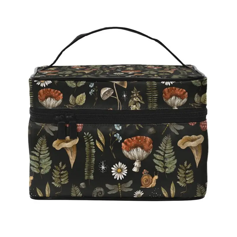 Dark Forest Cottagecore Mushroom Makeup Organizer Bags Toiletry Bag Box Travel Cosmetic Bag Make Up Train Case for Women Ladies