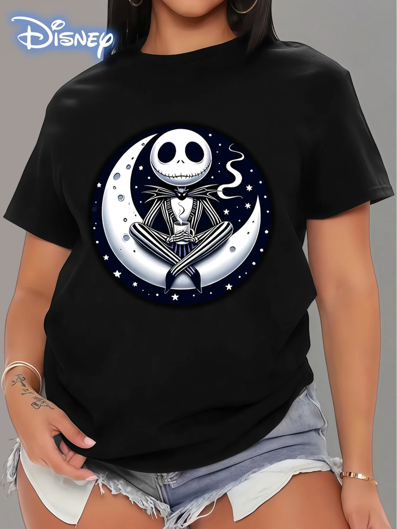 

Disney's "City of Dreams" Jack Skelling Printed T-shirt - Formal Movie Pattern T-shirt, Soft and Breathable Round Neck Shirt