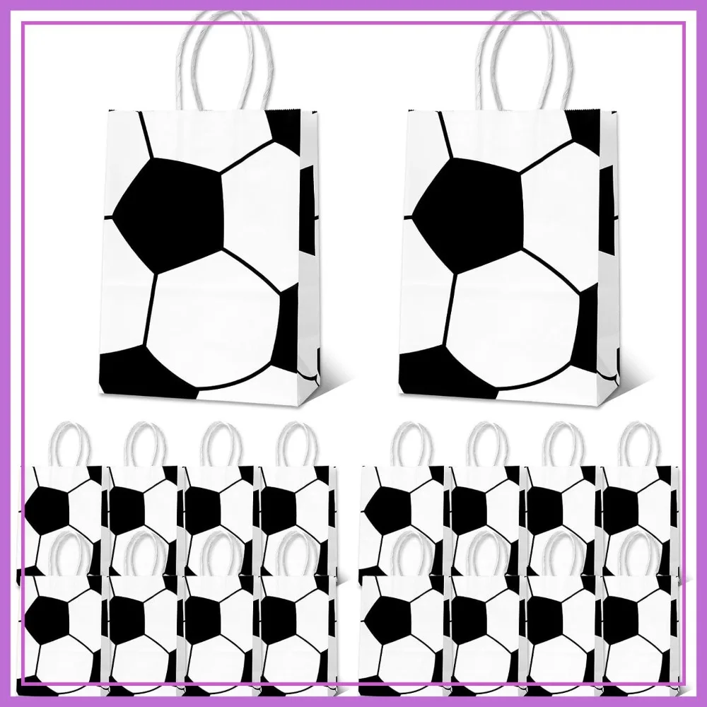 18 Pcs Soccer Party Gift Bags with Handle, Paper Treat Candy Goodie Bags for Sports Birthday Decorations