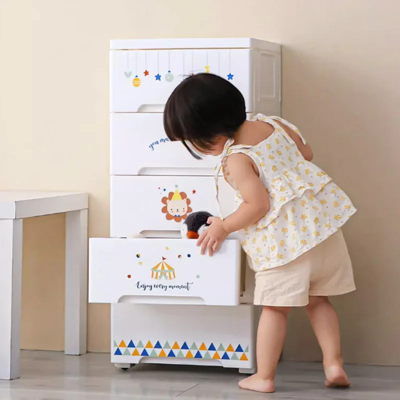 

5 Layer Drawer Storage Rack, Children Toys Clothing Miscellaneous Items Cabinet, Cartoon PP Organization Racks 123