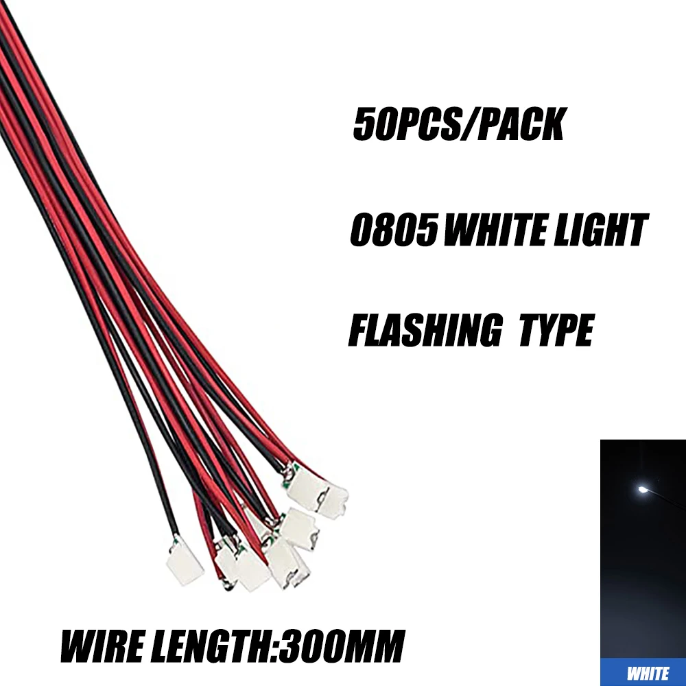 50 Stück 0805 blinkende LED-SMD-Lampe, verkabelt, Micro-Litz-LED, vorgelötet, Chip, verkabelt, 3 V, Eisenbahnmodell, Spielzeug, Licht, DIY-Leitungen, Drähte, 30 cm
