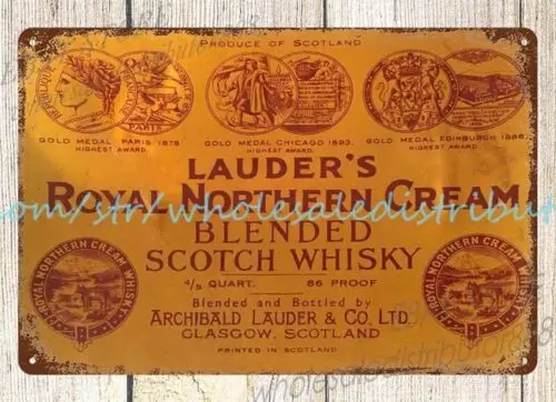 Lauder's Royal Northern Cream Whisky pub restaurant metal tin sign