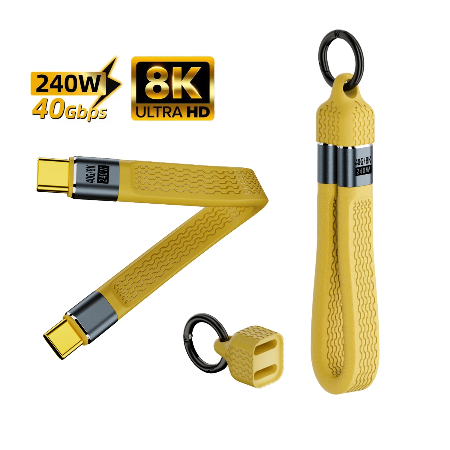 Portable Keychain USB C Data Cable PD240W 5A Type C Fast Charging Cord 40Gbps Data Transfer Thunderbolt 3 8K@60Hz for iPhone 15
