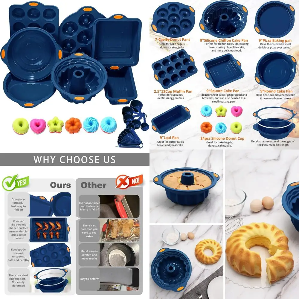 

31 pieces silicone baking pans set, nonstick bakeware sets, non-stick silicone molds, with metal reinforced frame more strength