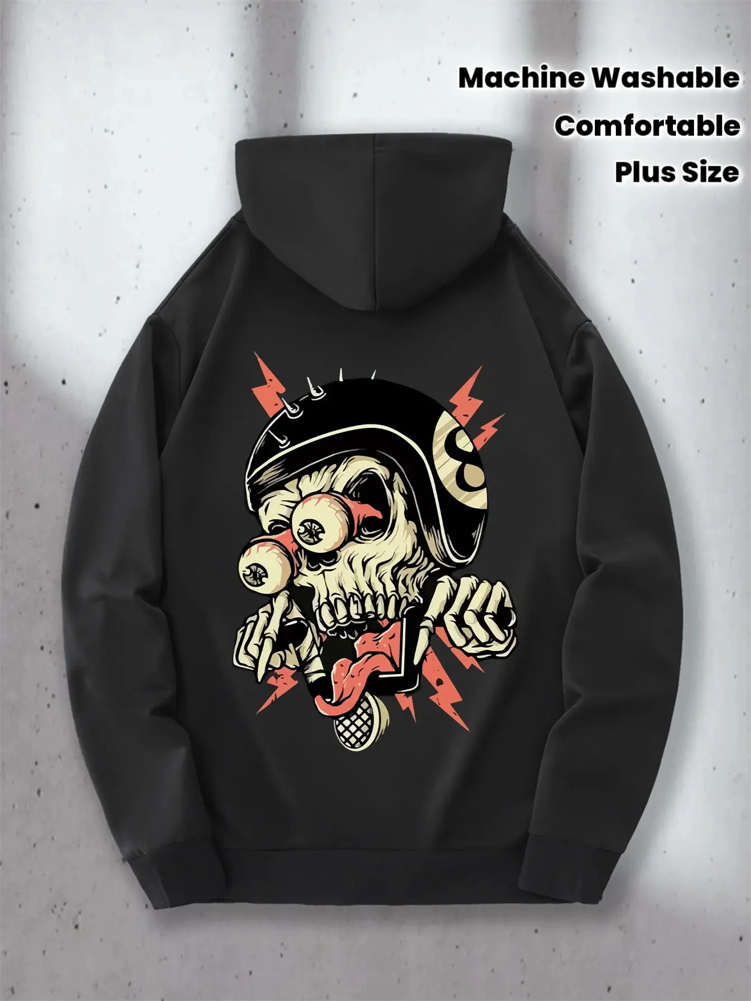Sport Hooded Sweatshirt Men Retro Biker Skull Helmet Cartoon Print Pullover Autumn WinterCasualStreetwear tracksuit swag hoodie