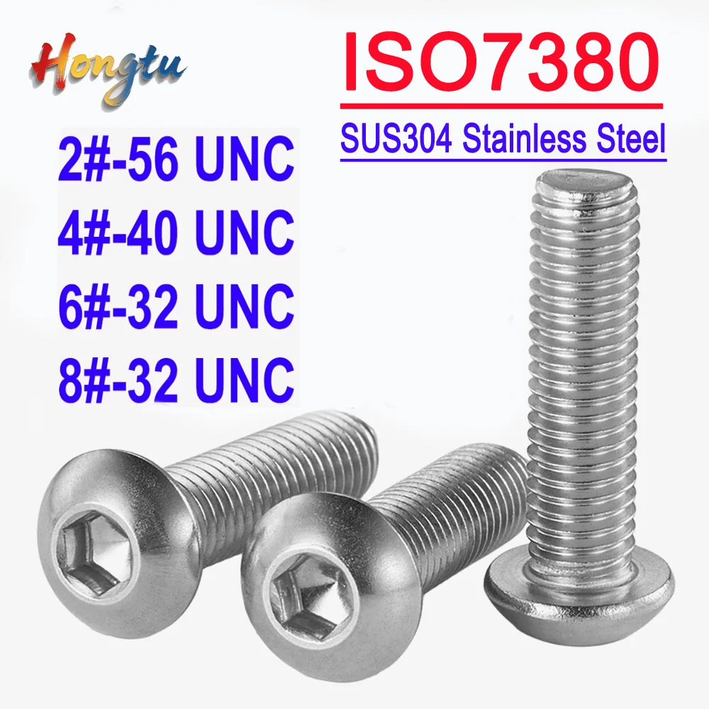 

Hongtu ISO7380 Hex Socket Button Round Head Screws - Allen Key Bolts, UNC 2#-56 to 8#-32, SUS304 A2 Stainless Steel